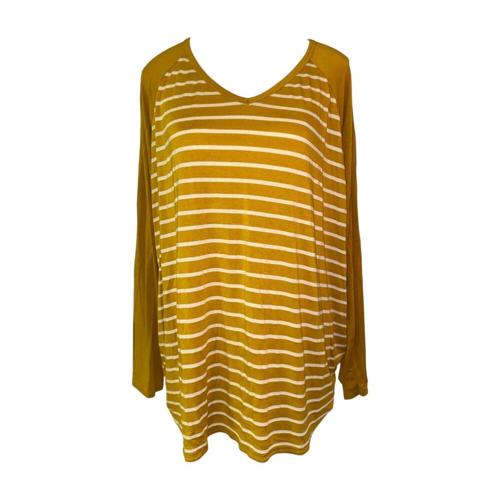 Molly & Isadora Mustard Yellow Striped Long Sleeve Top 2X